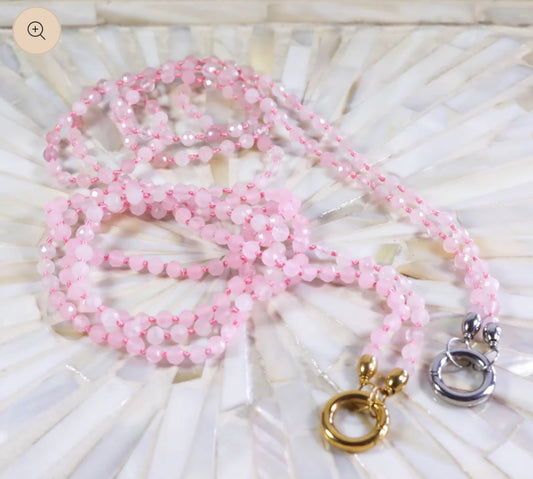 Edelsteinkette Rosenquarz - 80cm